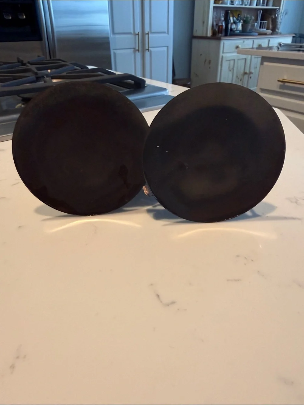 Vintage Brutalist Metal Candlestick Holders Pair Leaf Cobalt Glass MCM Decor